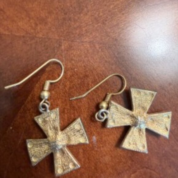 Gold-Tone Cross Earrings - Picture 2 of 3